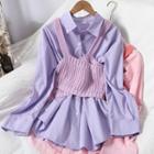 Set: Long-sleeve Shirt + Knit Camisole Top