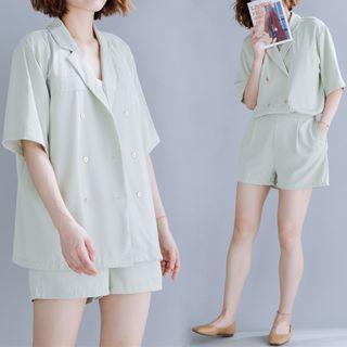 Set: Short-sleeve Double Breasted Shirt + Dress Shorts