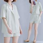 Set: Short-sleeve Double Breasted Shirt + Dress Shorts