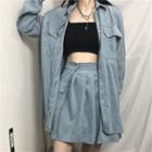 Set: Long Sleeve Corduroy Cargo Shirt + Pleated A-line Skirt