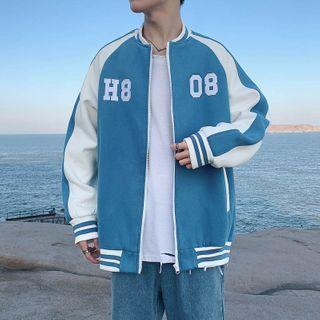 Number Embroidered Zip Baseball Jacket
