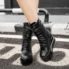 Platform Wedge-heel Lace-up Short Boots