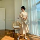 Mutton-sleeve Top & Long Swing Skirt Set Sky Blue - One Size