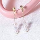 925 Sterling Silver Faux Pearl Dangle Earring 1 Pair - Gold & White - One Size