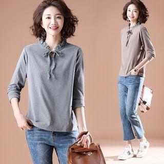 Lace Trim Tie-neck T-shirt