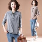 Lace Trim Tie-neck T-shirt