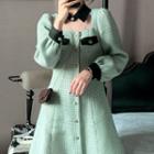 Plaid Square Neck Long-sleeve A-line Dress
