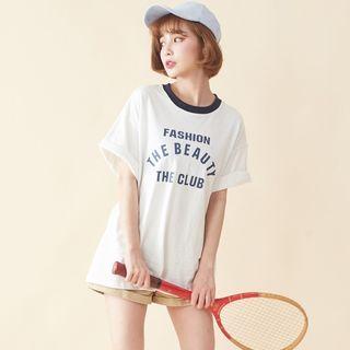 Contrast Trim Letter Print T-shirt