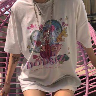 Mermaid Print Short-sleeve Tee White - One Size