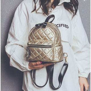 Faux Suede Quilted Leather Key Loop Accent Mini Backpack