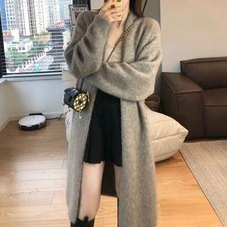 Plain Midi Cardigan / Pleated Mini A-line Skirt / Set