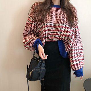 Contrast-trim Houndstooth Sweater