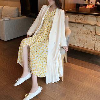 Plain Blazer / Floral Slim-fit Dress