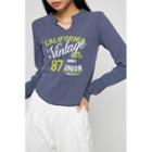Notch-neck Letter Waffle T-shirt