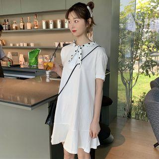 Short-sleeve Polka Dot Trim Mini Dress