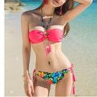Set: Halter Bikini Top + Floral Swim Skirt