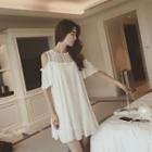 Lace Panel Cold-shoulder Short-sleeve Mini A-line Dress