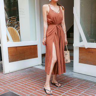 Spaghetti-strap Wrapped Wide-leg Jumpsuit