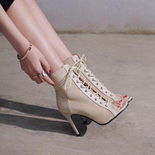 Lace-up Open-toe Short Stiletto Boots