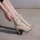 Lace-up Open-toe Short Stiletto Boots
