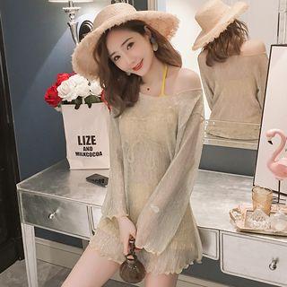 Set: Drawstring Ruffled Bikini + Glitter Cover-up Top