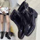 Belted Chunky-heel Patent Short Boots
