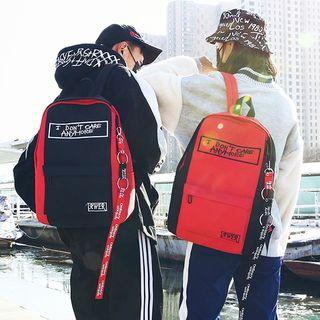 Lettering Strap Color Block Oxford Backpack