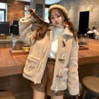 Squirrel Embroidered Furry Duffle Jacket