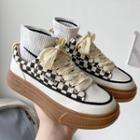 Checkered Panel Lace Up Sneakers