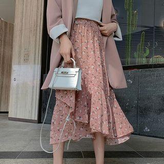 Midi Floral Chiffon Skirt Mauve Pink - One Size