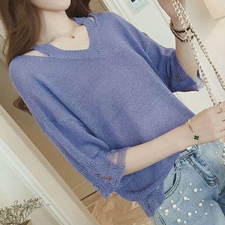 Distressed 3/4 Sleeve Sweater