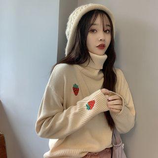 Strawberry Embroidered Turtleneck Sweater