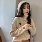 Strawberry Embroidered Turtleneck Sweater