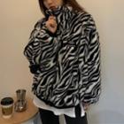 Zebra Print Furry Zip Jacket Zebra Print - Black & White - One Size