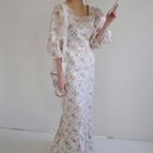 Puff-sleeve Floral Print Maxi Dress As Shown In Figure - One Size