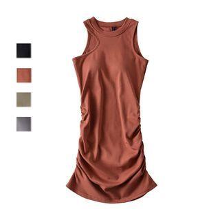 Asymmetrical Shirred Tank Dress