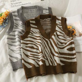 Zebra-print Slim-fit Knit Vest