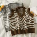 Zebra-print Slim-fit Knit Vest