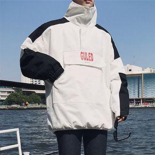 Turtleneck Colored Panel Letter Sweatshirt