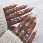 Set Of 16: Alloy Knuckle Rings Gold - One Size