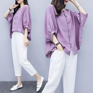 Set: 3/4-sleeve Shirt + Crop Harem Pants