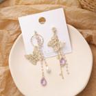 Non-matching Faux Pearl Butterfly Dangle Earring 1 Pair - As Shown In Figure - One Size