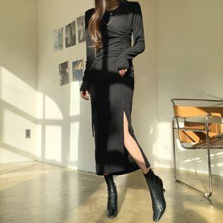 Drawstring Deep-slit Maxi Bodycon Dress
