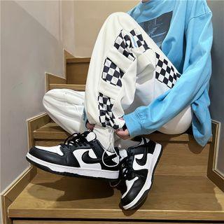 Checkered Panel Drawstring Harem Pants