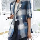 Short-sleeve Double-breasted Checked Blazer