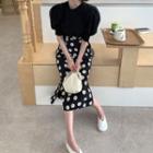 Puff Sleeve Top / Floral Printed Midi Skirt