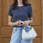Floral Print Lettuce Edge Short-sleeve Cropped Top