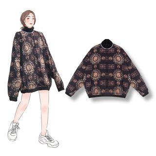 Printed Zip Jacket Dark Brown - One Size