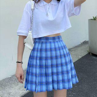 Elbow-sleeve Polo Shirt / Mini A-line Skirt