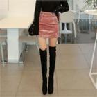Slit-side Velour Miniskirt